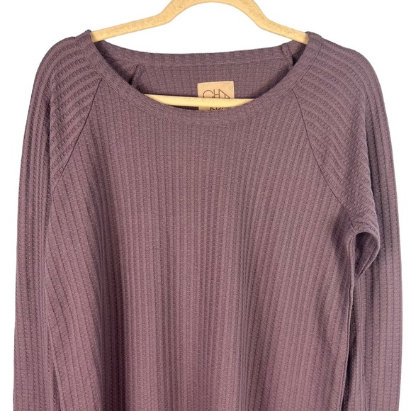 Chaser Purple Waffle Knit Long Sleeve Thermal Top Size Large Casual Pullover - Picture 4 of 10